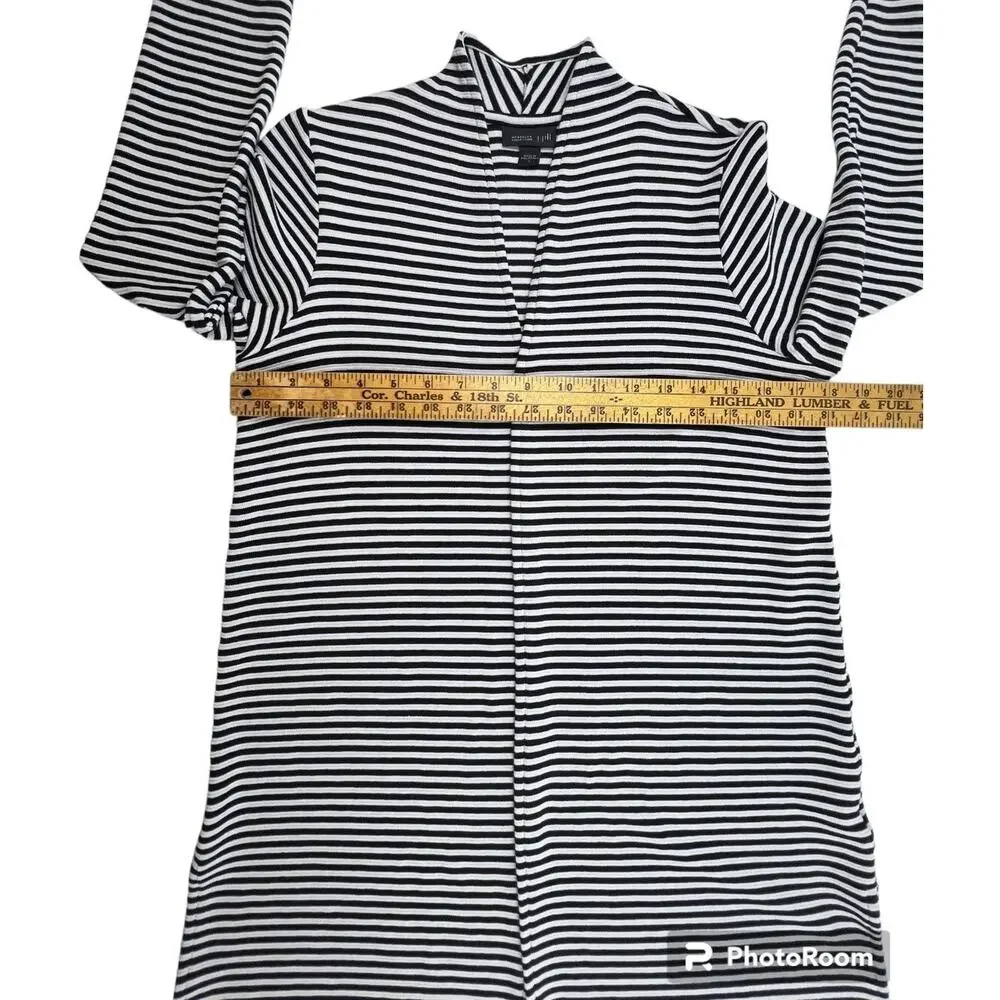 J.Jill Wearever Collection Striped Open Front Duster Cardigan Small Black White